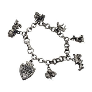 Vtg California 7 Charm Bracelet Souvenir Knotts Cowboy Train Cable Car More